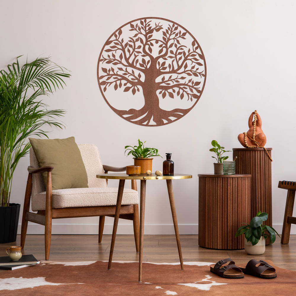 "Baum des Lebens" Wanddeko Holz, Sperrholz mit Mahagoni-Furnier im Wohnzimmer, Detail 1