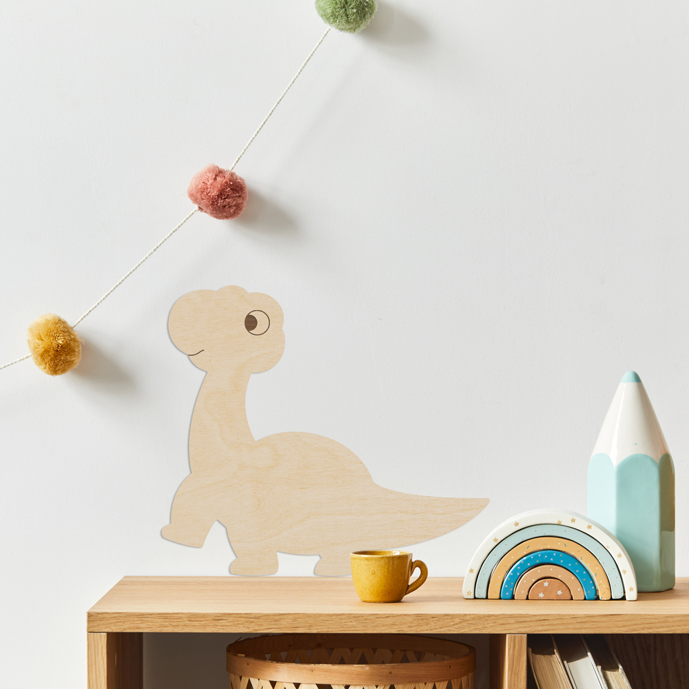 "Dino Brachiosaurus" Wanddeko Holz, Pappelsperrholz im Kinderzimmer, Detail 2