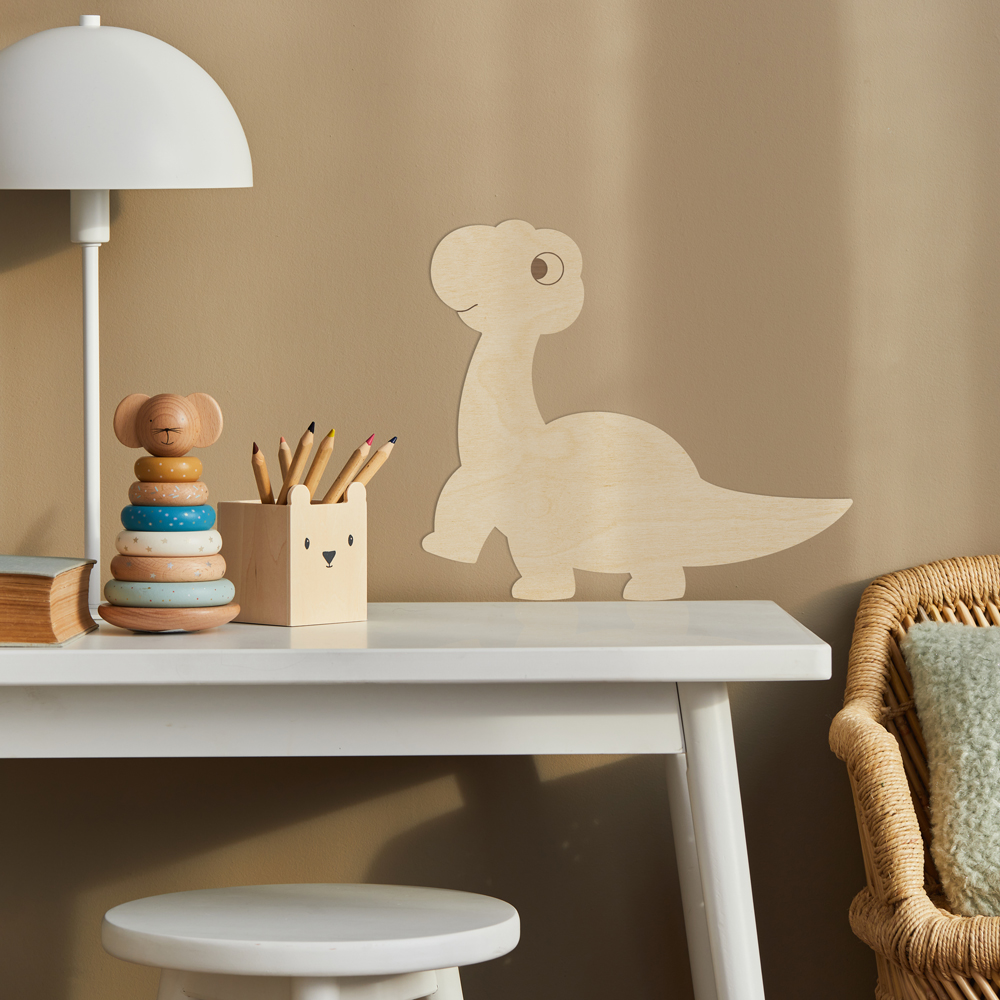 "Dino Brachiosaurus" Wanddeko Holz, Pappelsperrholz im Kinderzimmer, Detail 3