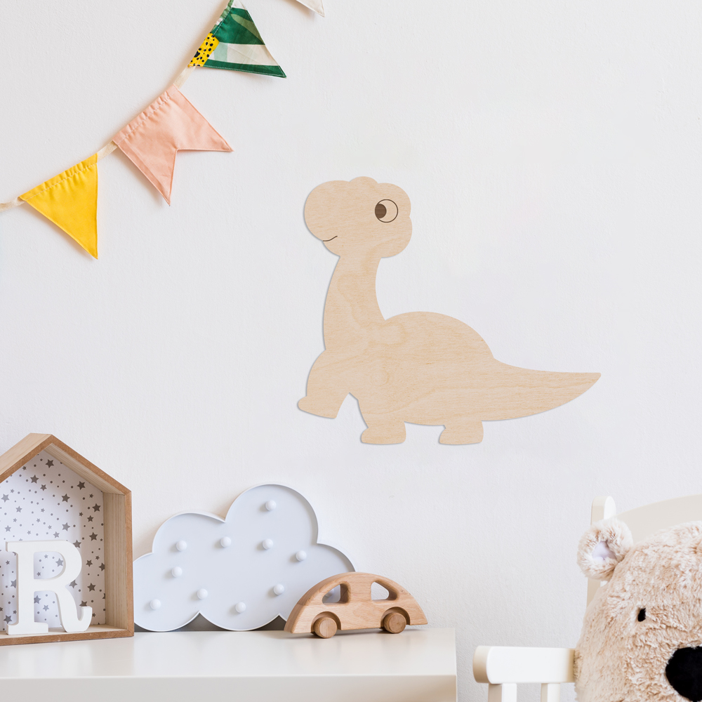 "Dino Brachiosaurus" Wanddeko Holz, Pappelsperrholz im Kinderzimmer, Detail 4