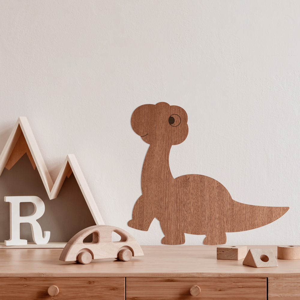 "Dino Brachiosaurus" Wanddeko Holz, Sperrholz mit Mahagoni-Furnier im Kinderzimmer, Detail 3