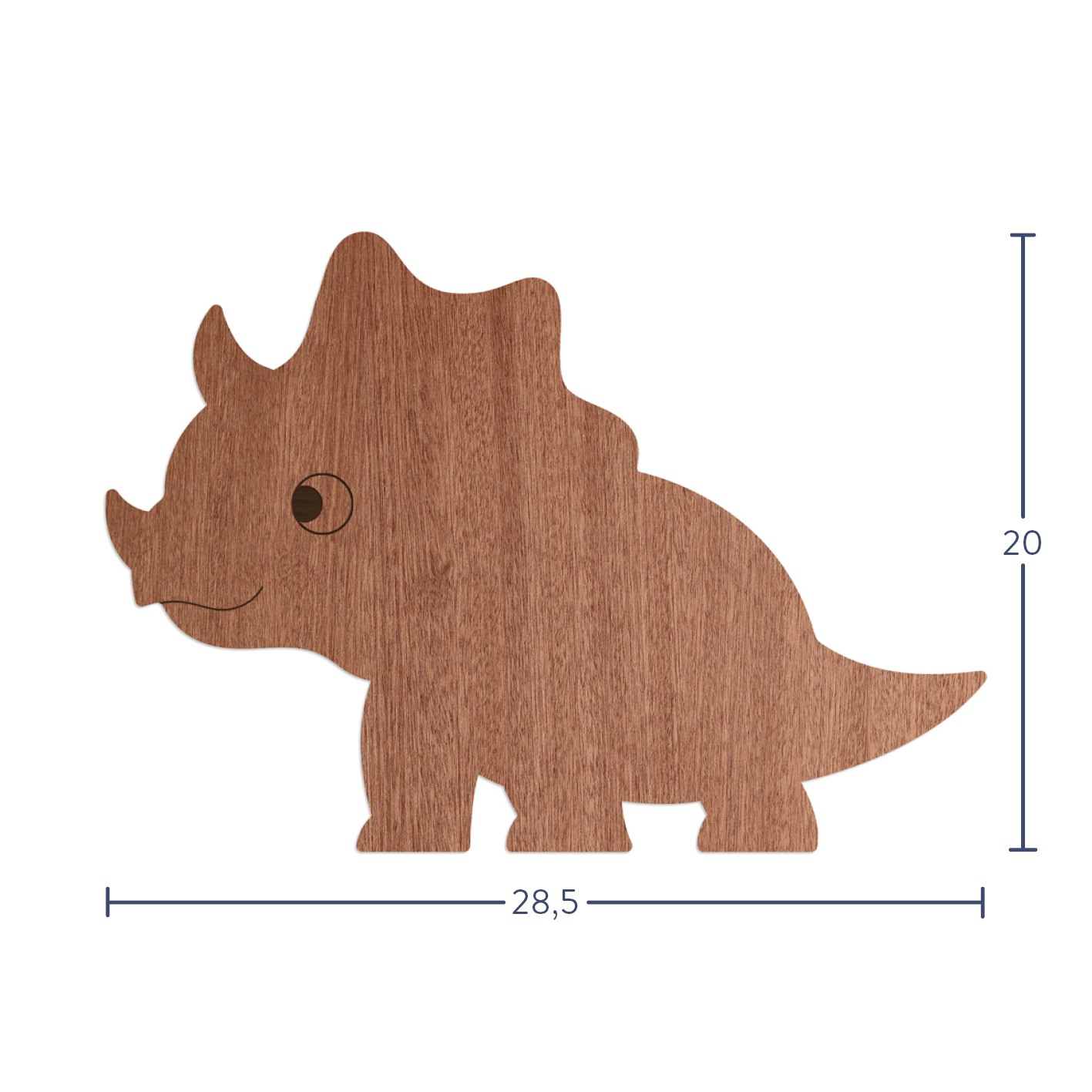 "Dino Triceratops" - 28,5x20 cm Wanddeko Holz aus Sperrholz mit Mahagoni-Furnier