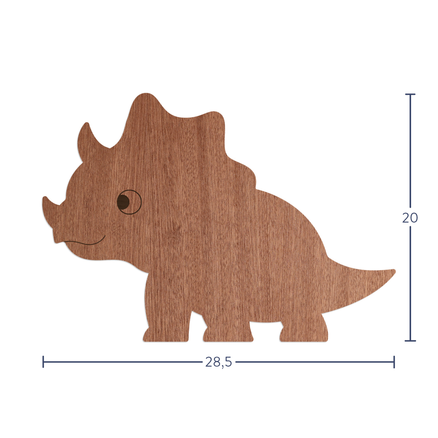 gelaserte Wanddekoration aus Sperrholz mit Mahagoni-Furnier "Dino Triceratops" 28,5x20 cm "Dino Triceratops" - 28,5x20 cm Wanddeko Holz aus Sperrholz mit Mahagoni-Furnier