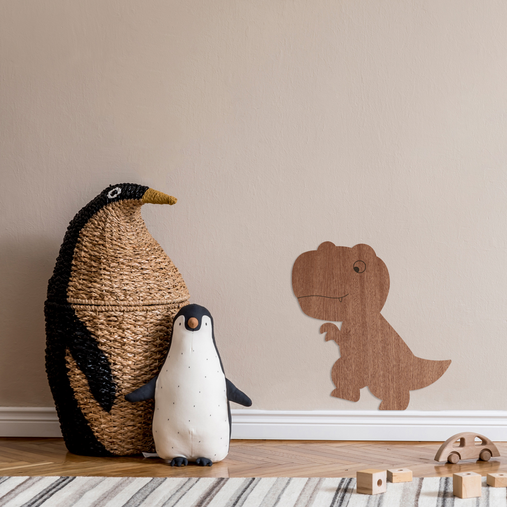 "Dino T-Rex" Wanddeko Holz, Sperrholz mit Mahagoni-Furnier im Kinderzimmer, Detail 1