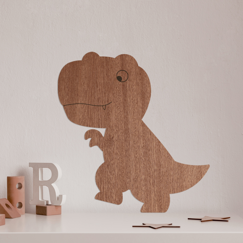 "Dino T-Rex" Wanddeko Holz, Sperrholz mit Mahagoni-Furnier im Kinderzimmer, Detail 2