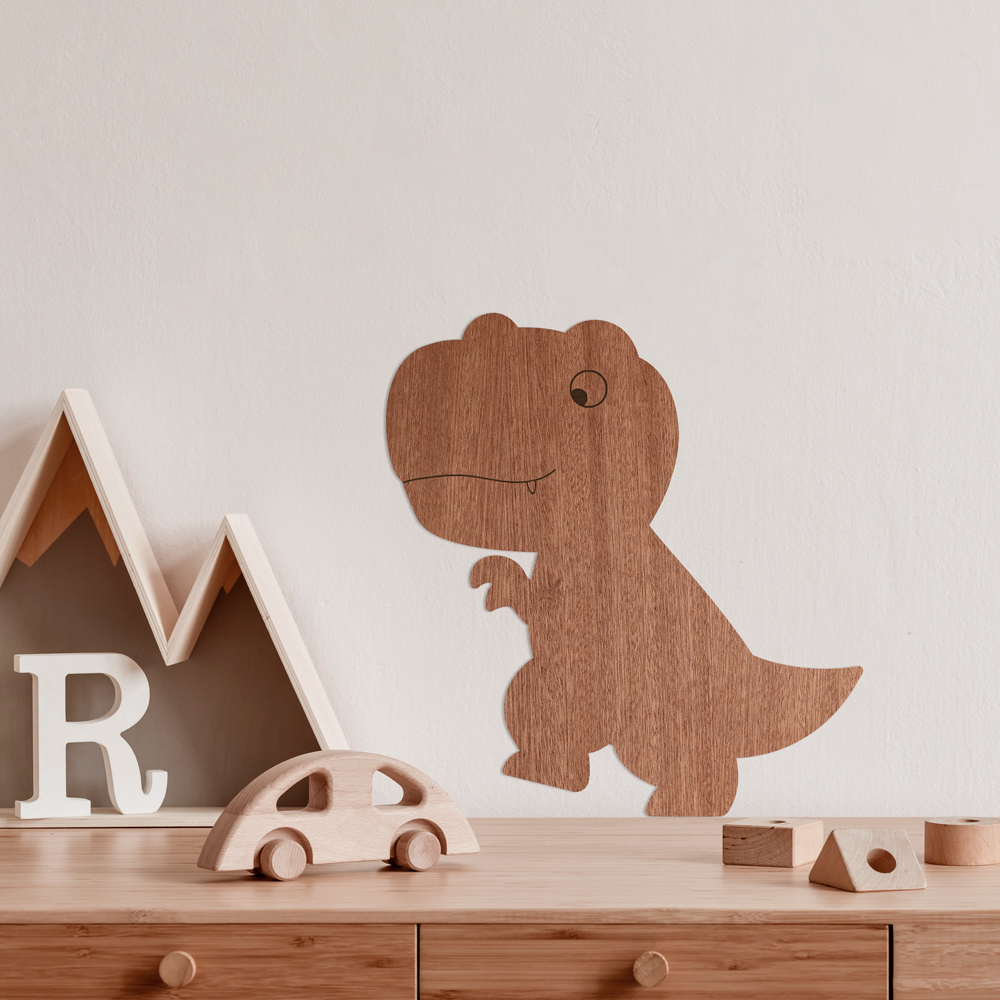 "Dino T-Rex" Wanddeko Holz, Sperrholz mit Mahagoni-Furnier im Kinderzimmer, Detail 3