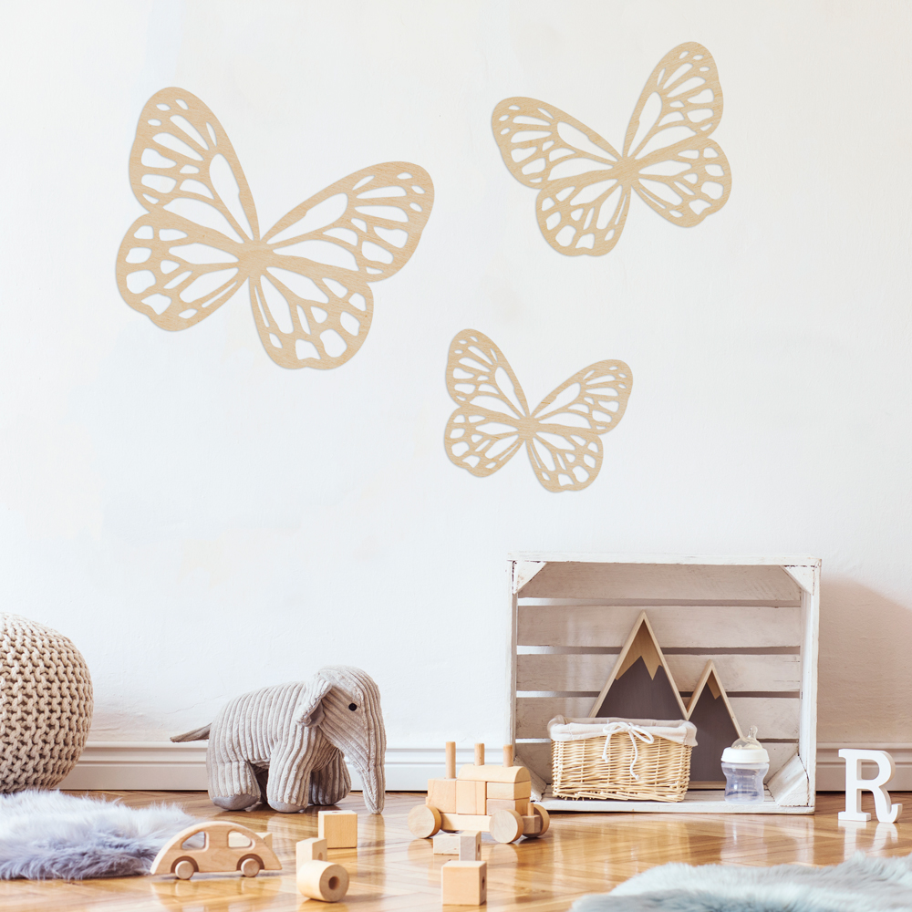 Wanddeko aus Holz | Schmetterlinge 3-teilig