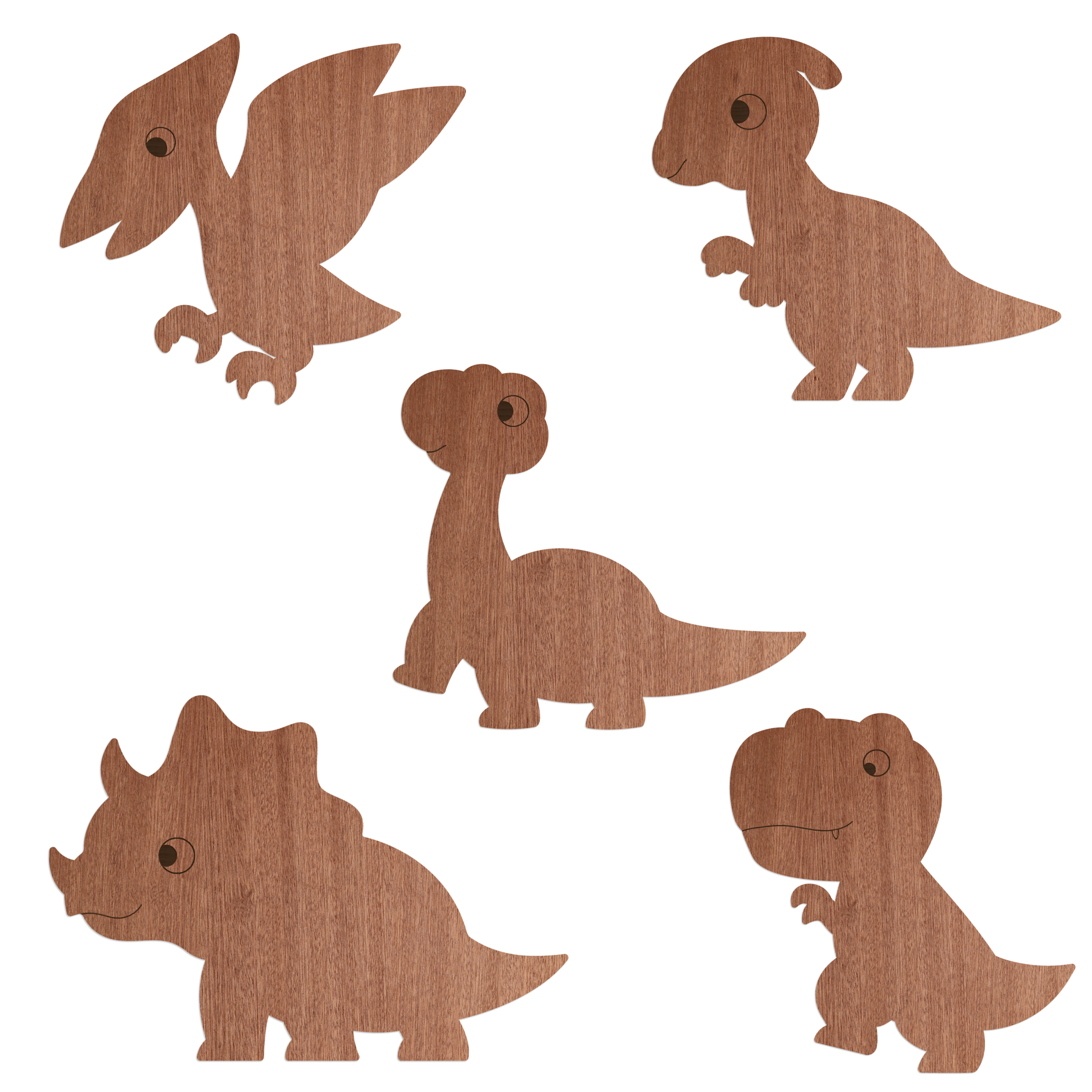 "Dino-Set" -  Wanddeko Holz aus Sperrholz mit Mahagoni-Furnier 