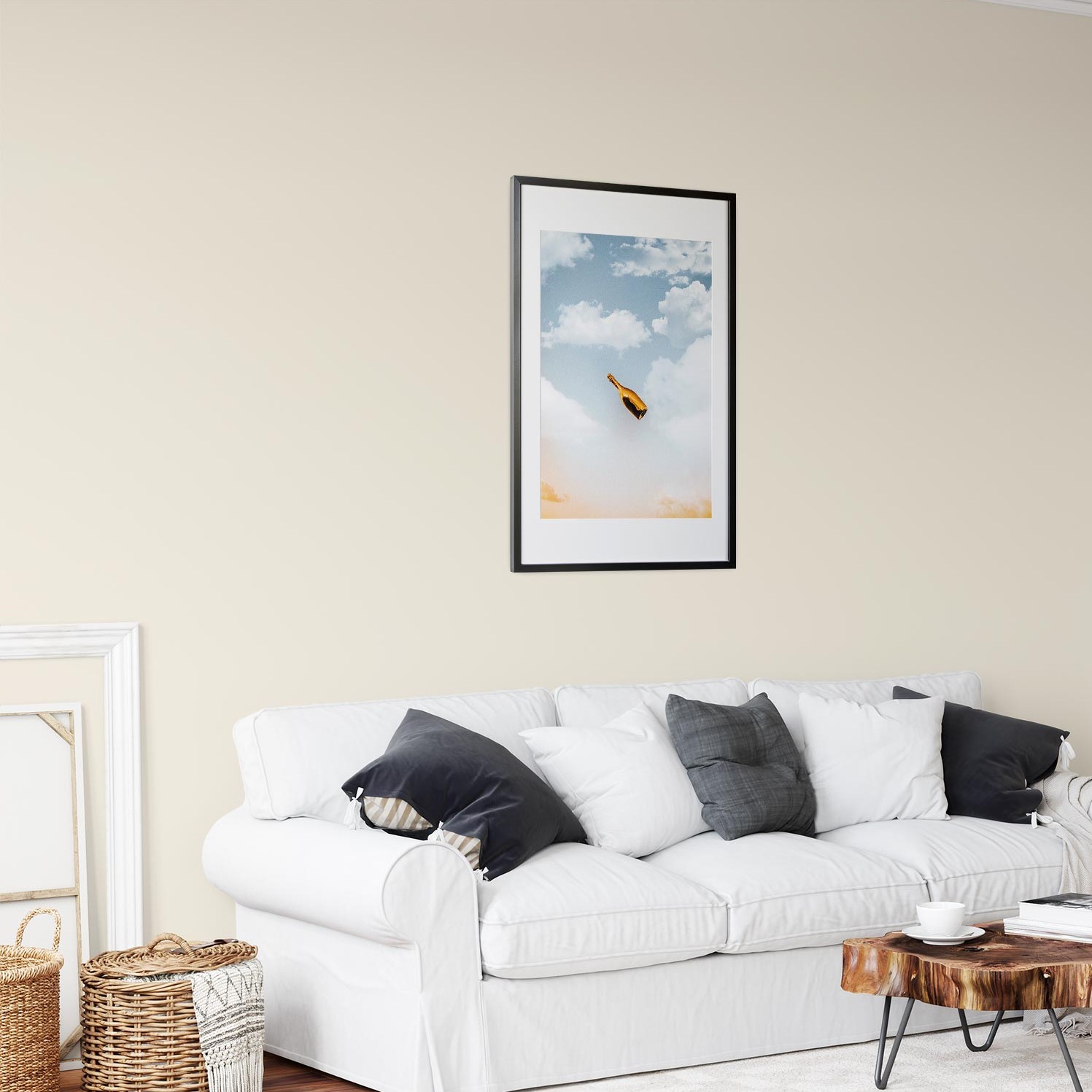 Interior Beispiel - Wandfarbe Champagne Wohnzimmer mit Wand in der Farbe The Grey Gatsby