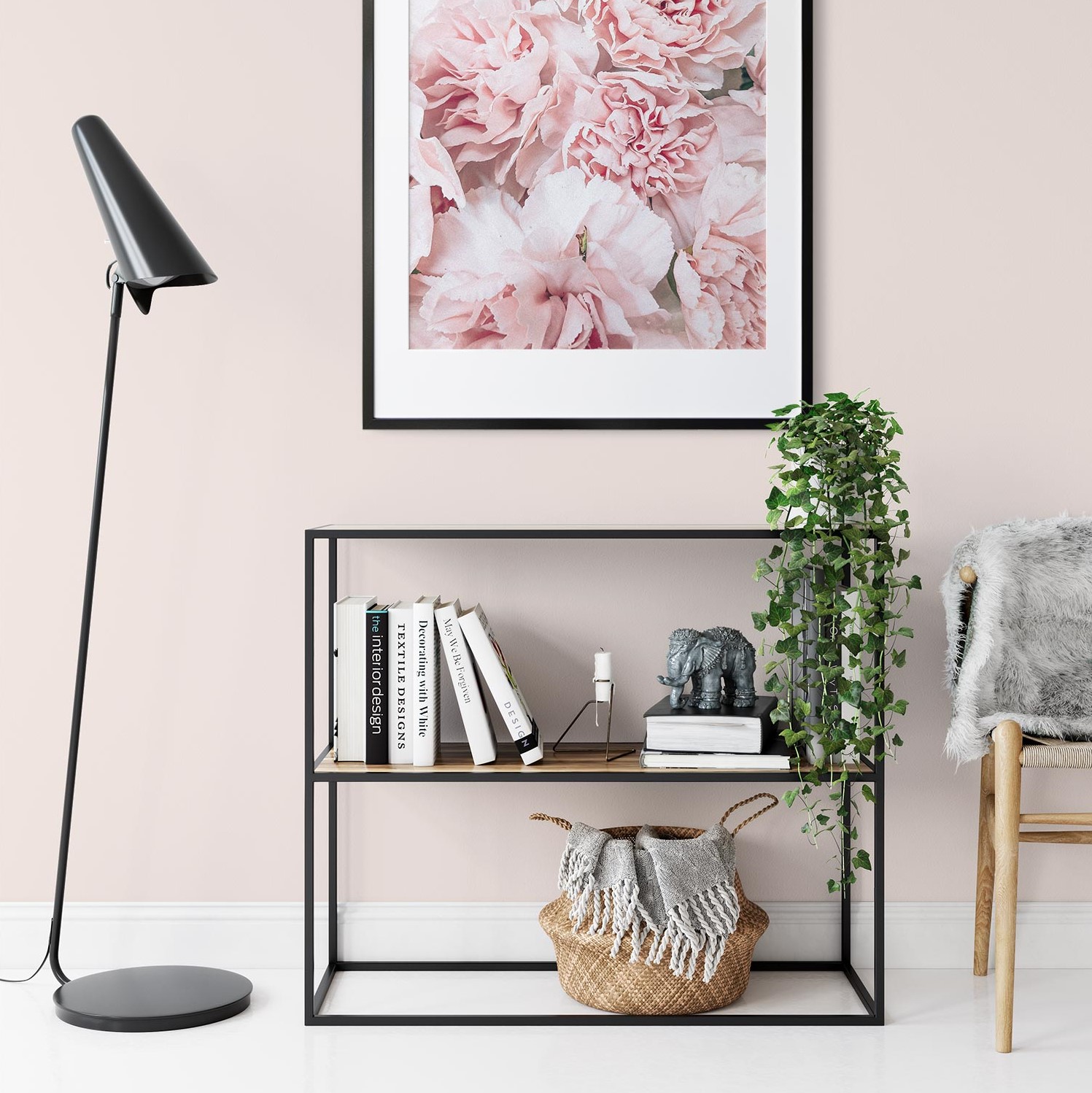 Interior Beispiel - Wandfarbe Hotline Pink Wohnzimmer mit Wand in der Farbe Hotline Pink