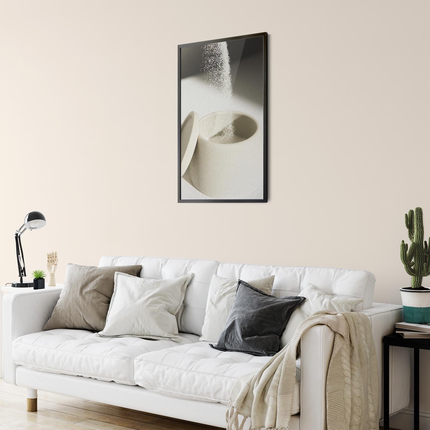 Interior Beispiel - Wandfarbe Powder Skin Wohnzimmer mit Wand in der Farbe Powder Skin