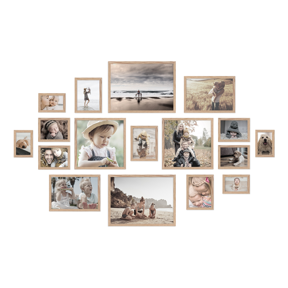 17er Bilderrahmen-Set Eiche - H950 eichfarbene Bilderrahmen im 17er Set