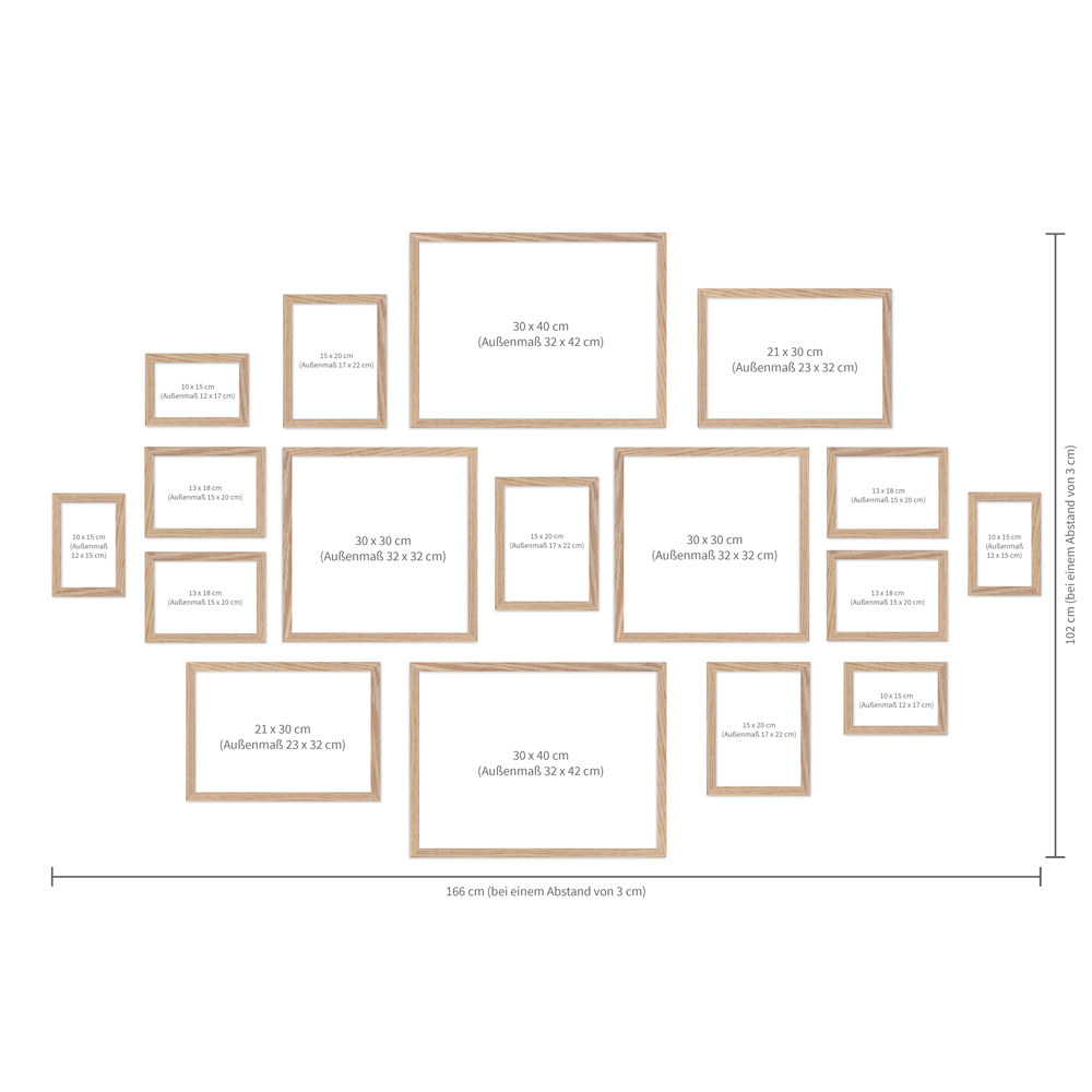 Aufhängung eichefarbenes 17er Bilderrahmen-Set Anleitung für 17er Bilderwand Set in Eiche
