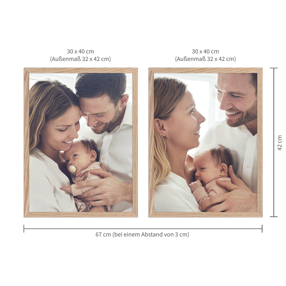 2-teiliges 30x40 Bilderrahmen-Set in Eiche mit Wandabmessungen