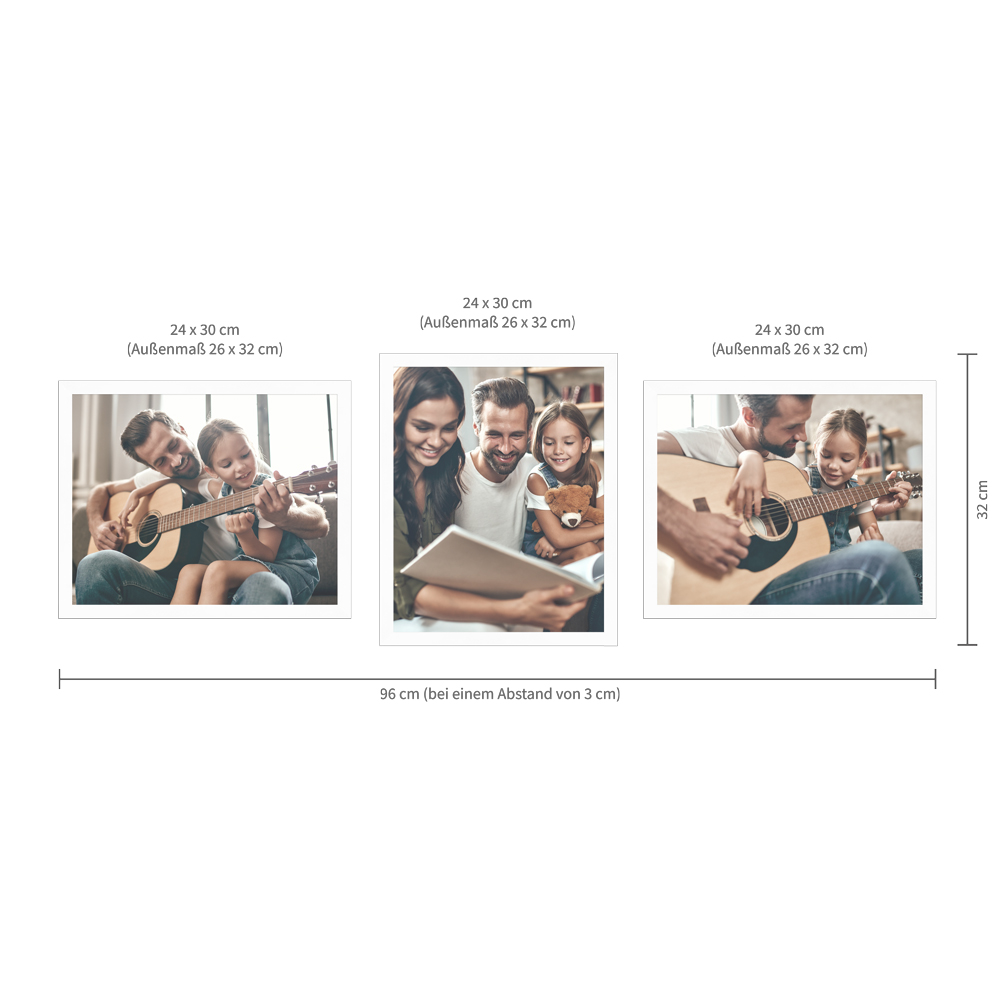 Beispielaufhängung für ein weißes Bilderrahmen-Set im Format 24x30 cm