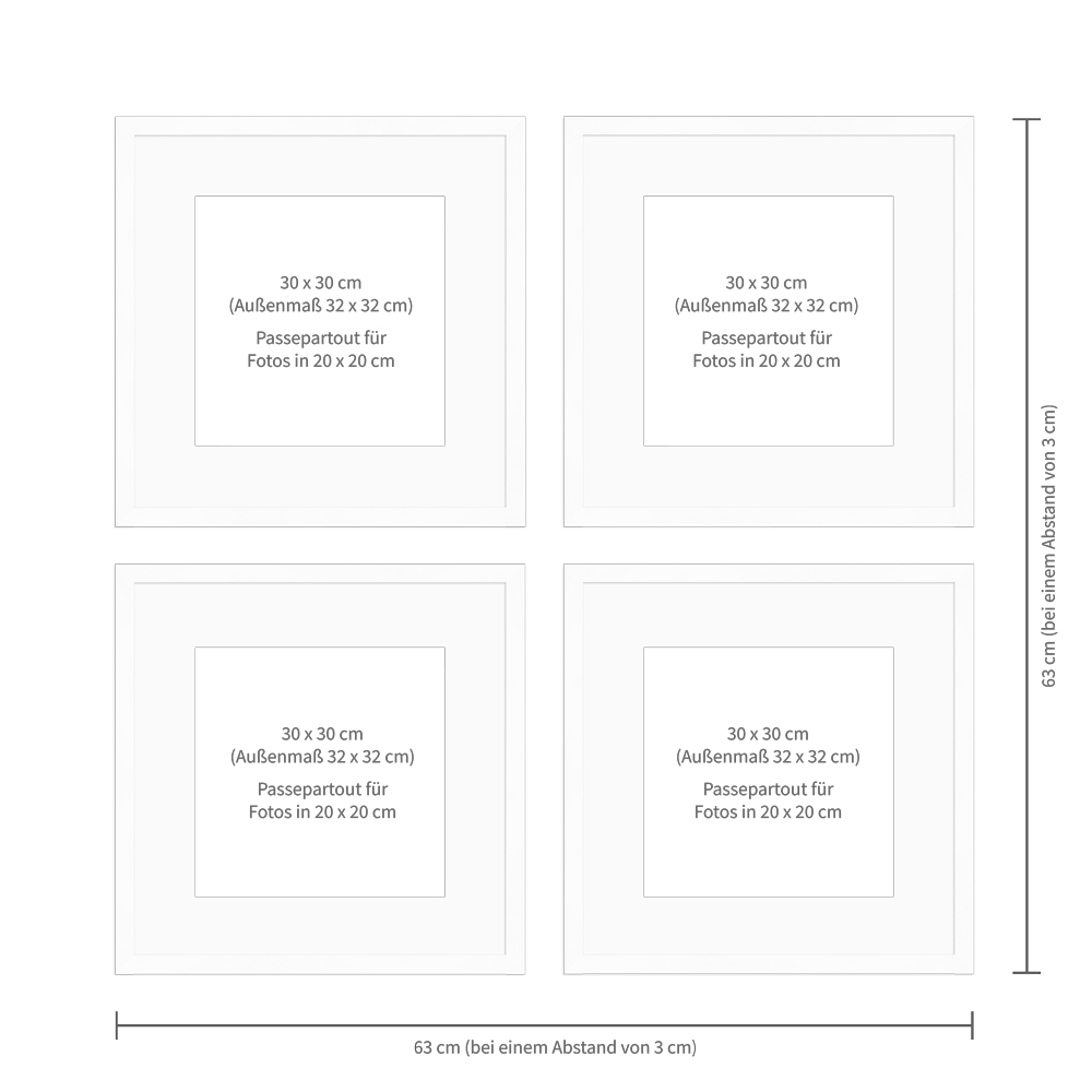 Beispielhängung - quadratisches weißes Bilderrahmen Set