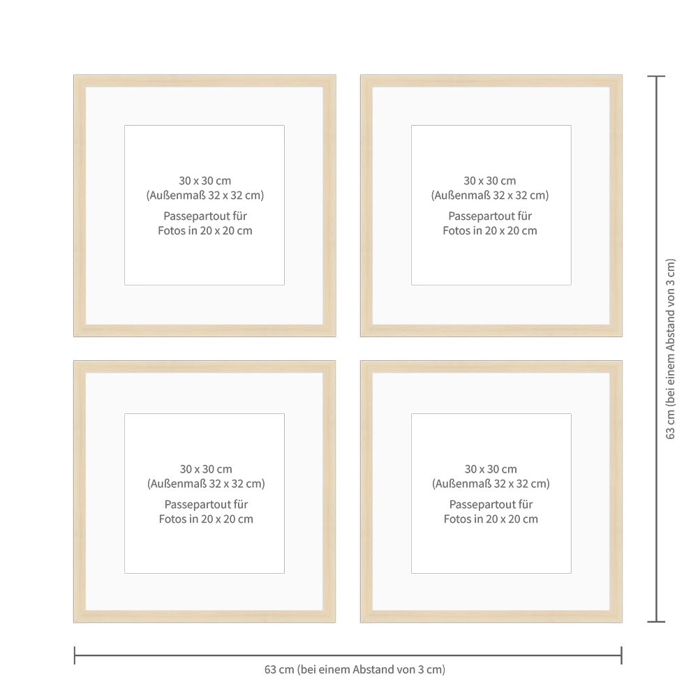 Beispielhängung - quadratisches naturfarbenes Bilderrahmen Set