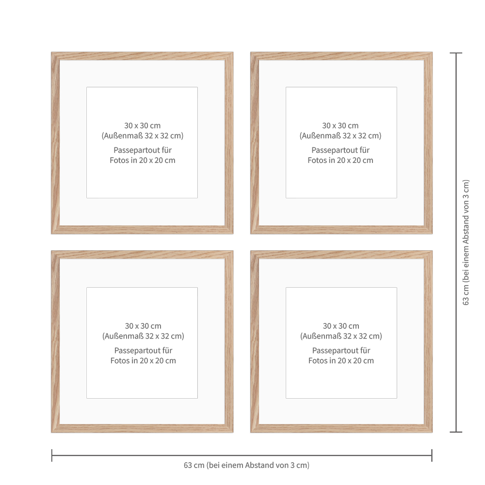 Beispielhängung - quadratisches eichefarbenes Bilderrahmen Set