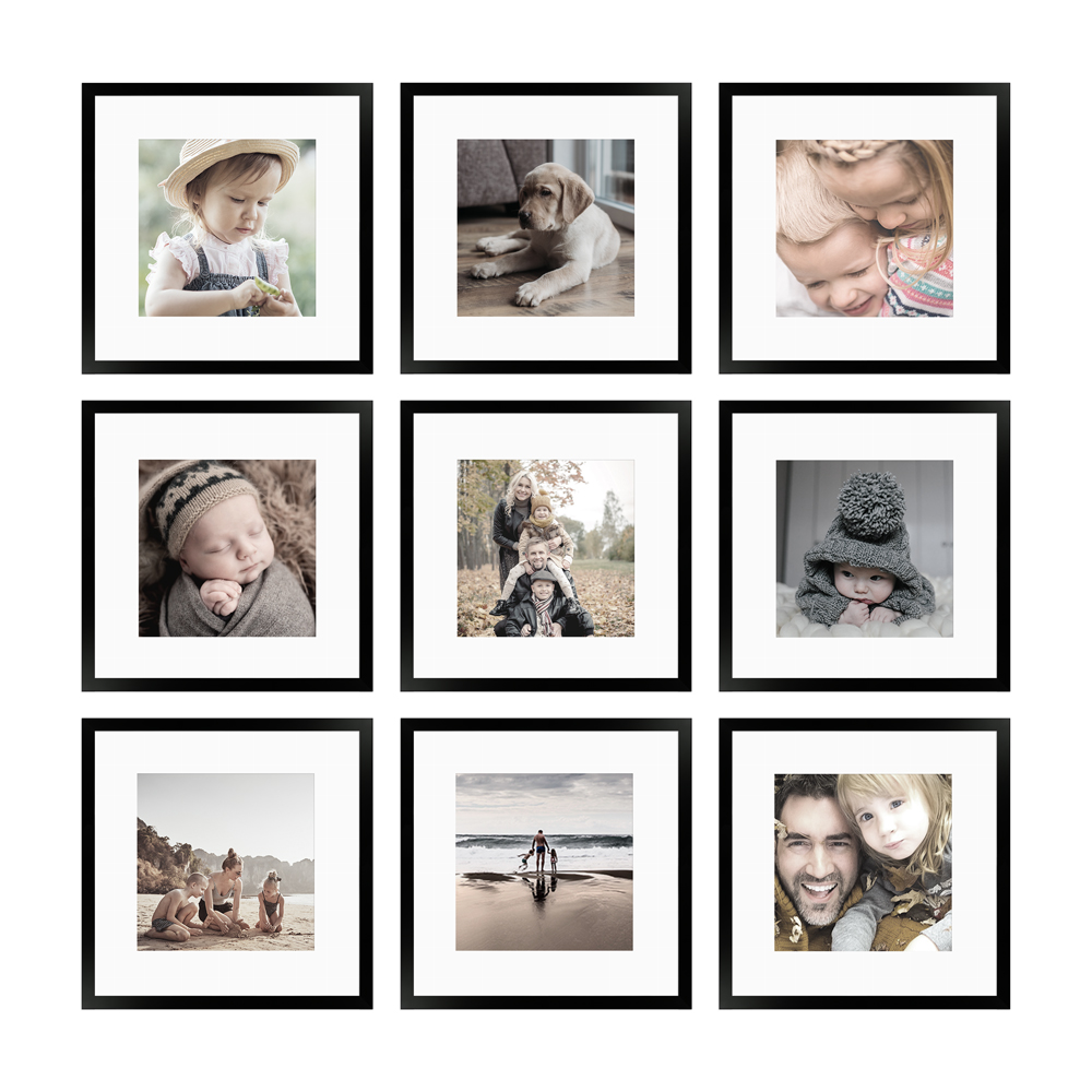 9er Bilderrahmen-Set 30x30 cm mit Passepartout | H950
