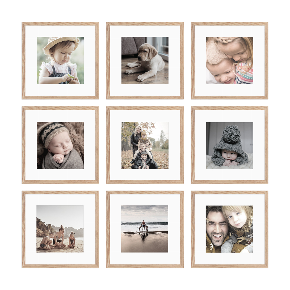 9er Bilderrahmen-Set 30x30 cm mit Passepartout | H950