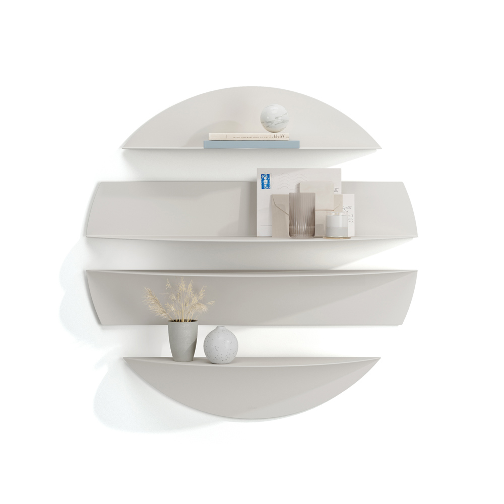 Wandregal aus Stahl in Farbe Hellgrau rundes Regal zum Aufhängen "Solis Hellgrau"