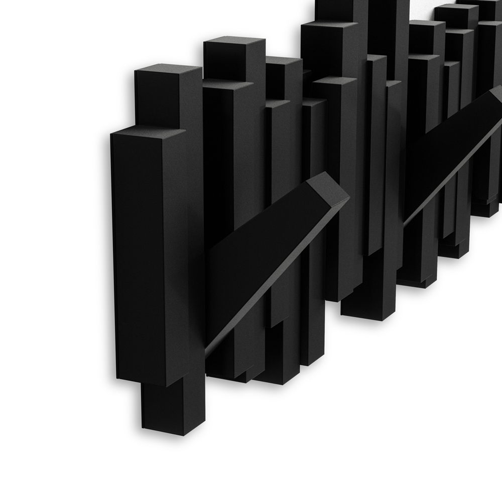 Detailbild der Wandgarderobe "Sticks" in Schwarz Detailaufnahme "Sticks" aufgehängte Garderobe in Schwarz