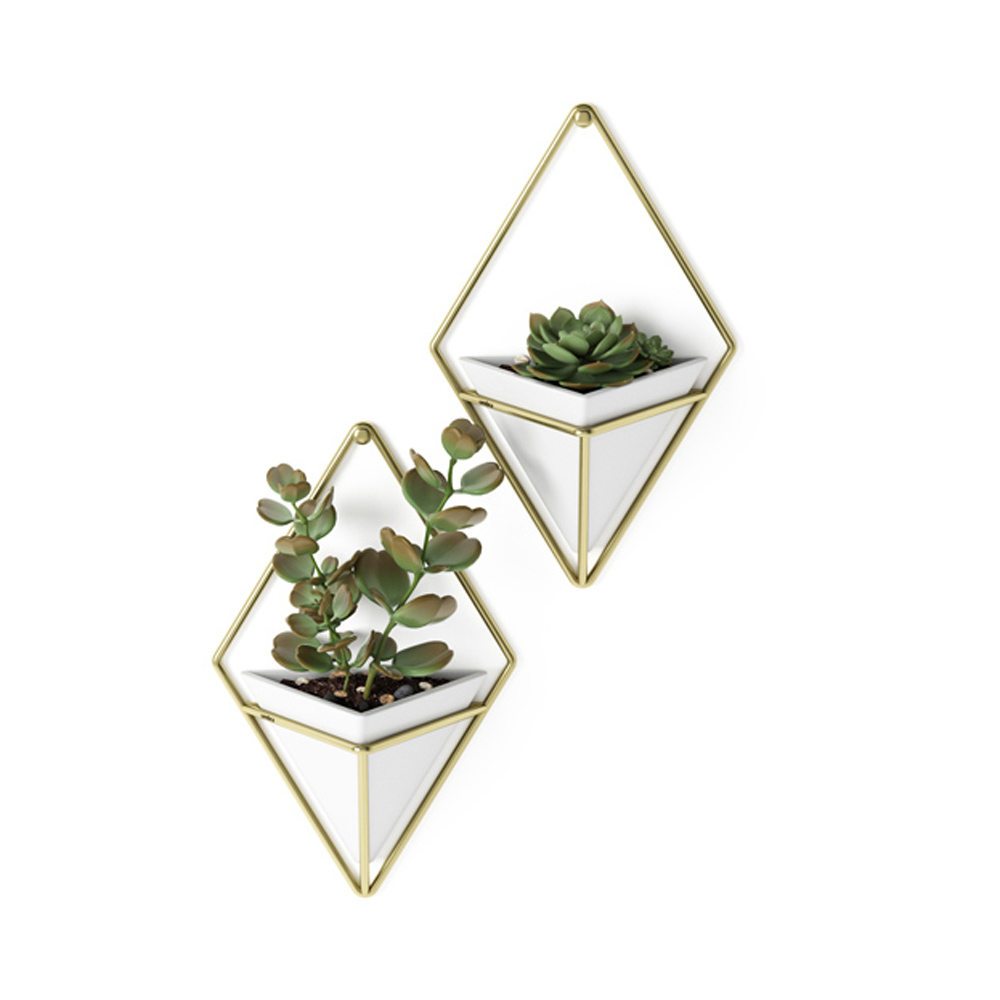 weiß-goldenes Wandvasen Set "Trigg" 2er Wandvasen Set "Trigg" mit weißem Gefäß und goldenem Rahmen
