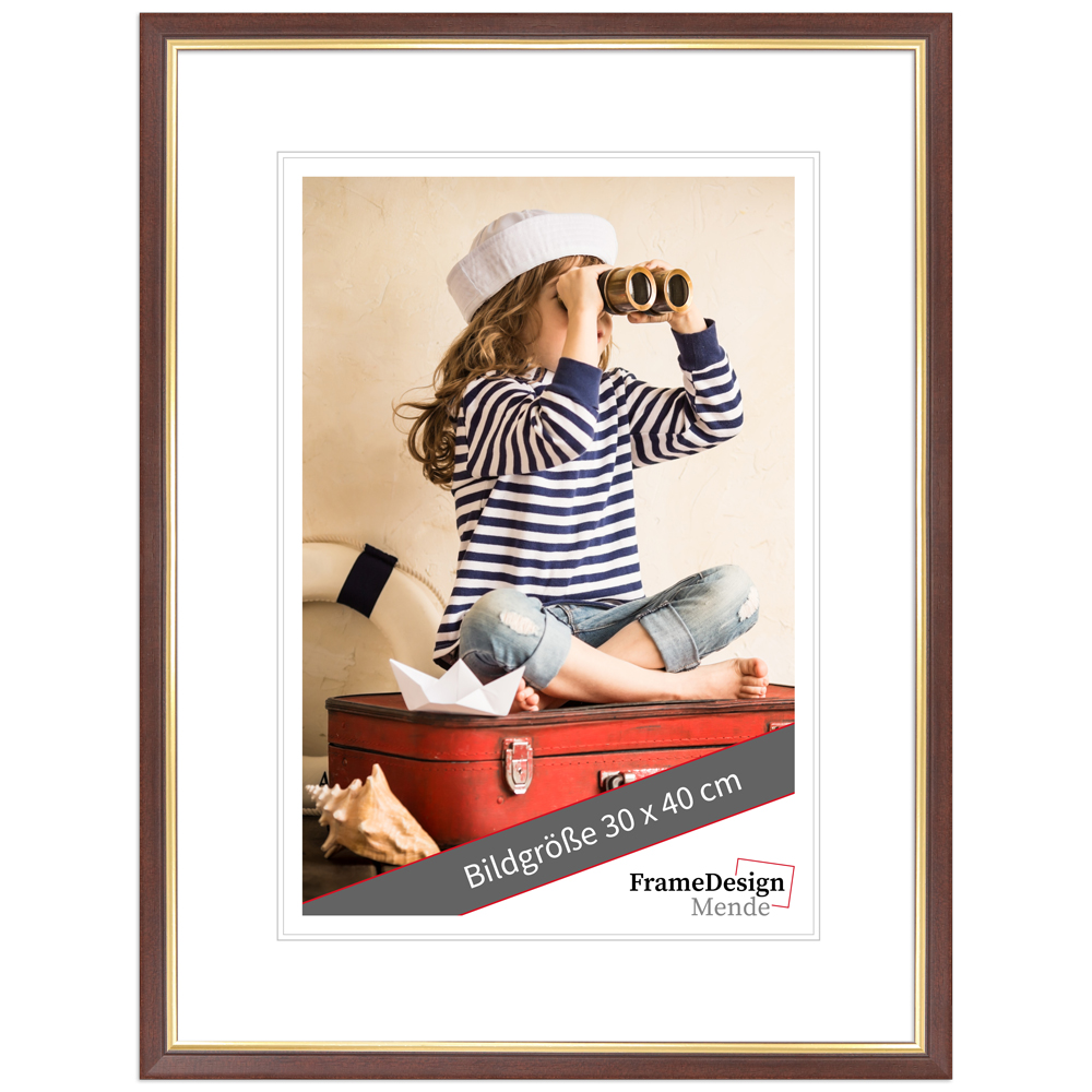 Cadre photo H007 Noyer avec bord doré 5 x 7 cm