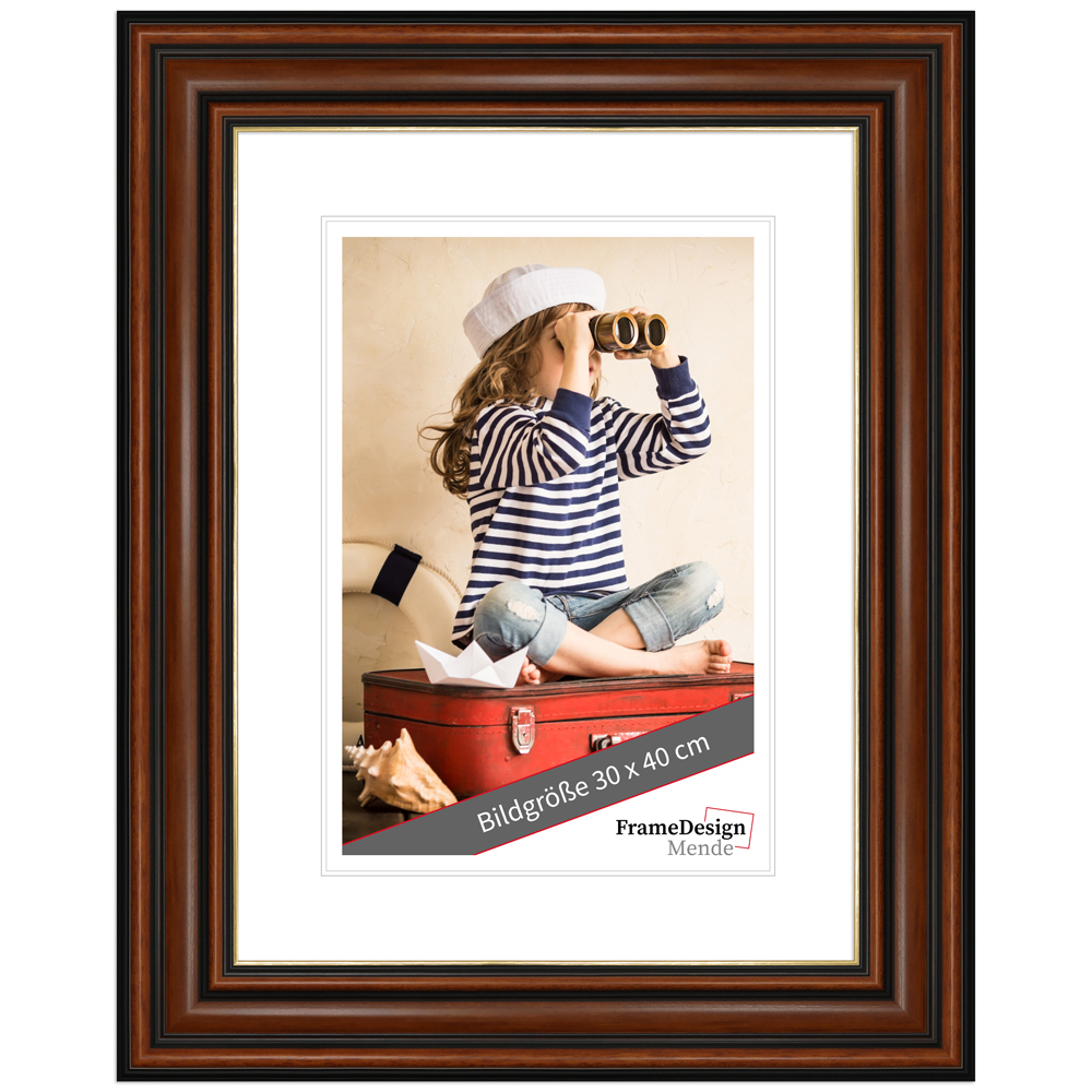 Cadre photo H017 noyer avec bord doré 40 x 60 Normalg