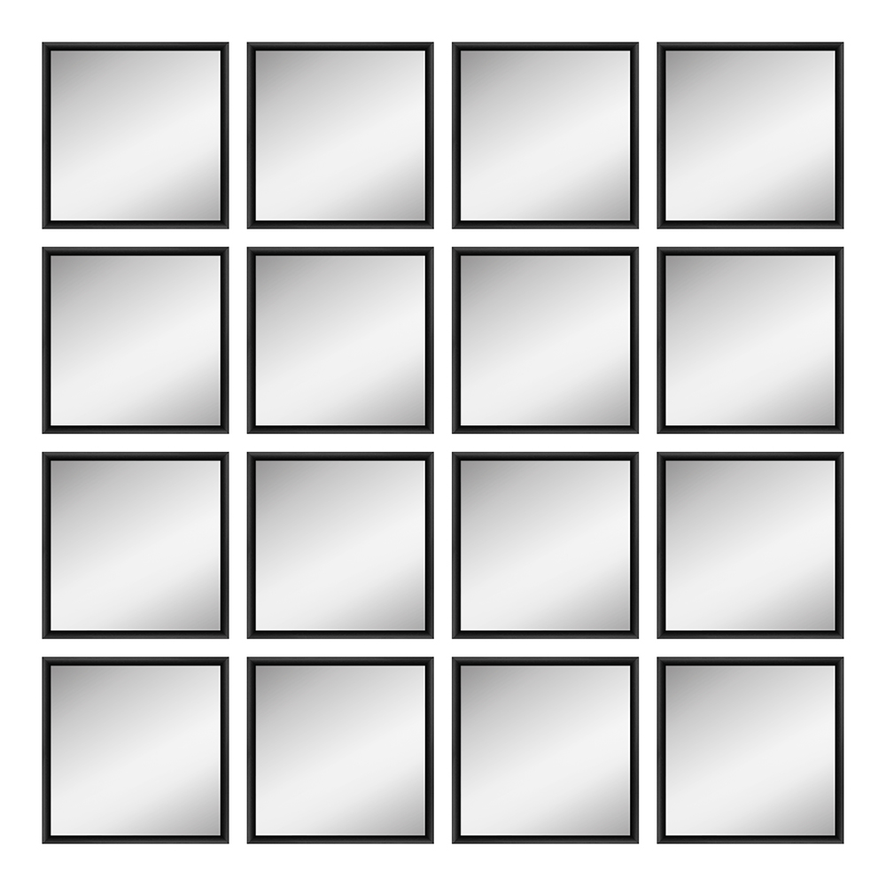 16 quadratische schwarze Spiegel aus Aluminium