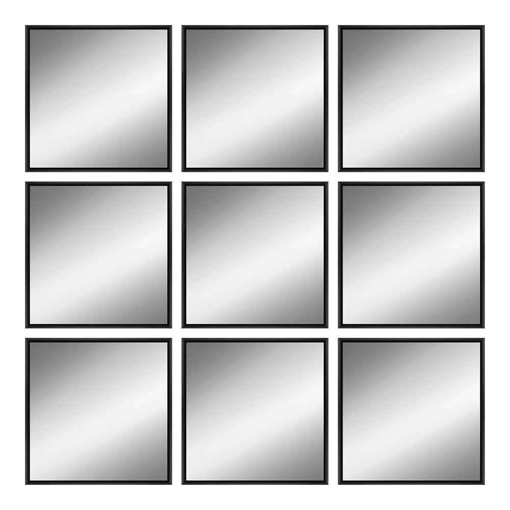 9er Spiegel-Set mit schwarzem Aluminiumrahmen H270 | 9x 31x31 cm