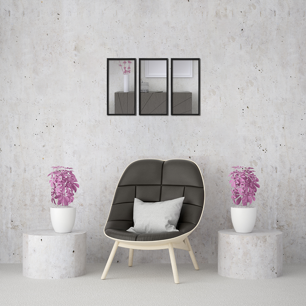 moderne Wohneinrichtung dekoriert mit 3er Spiegel-Set