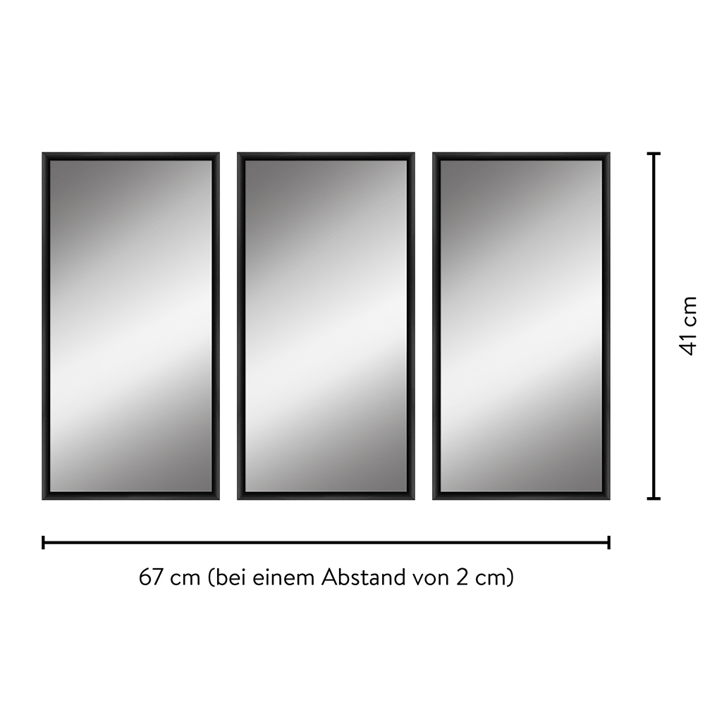Maße eines Spiegelsets bestehend aus 3 rechteckigen Aluminiumspiegeln 