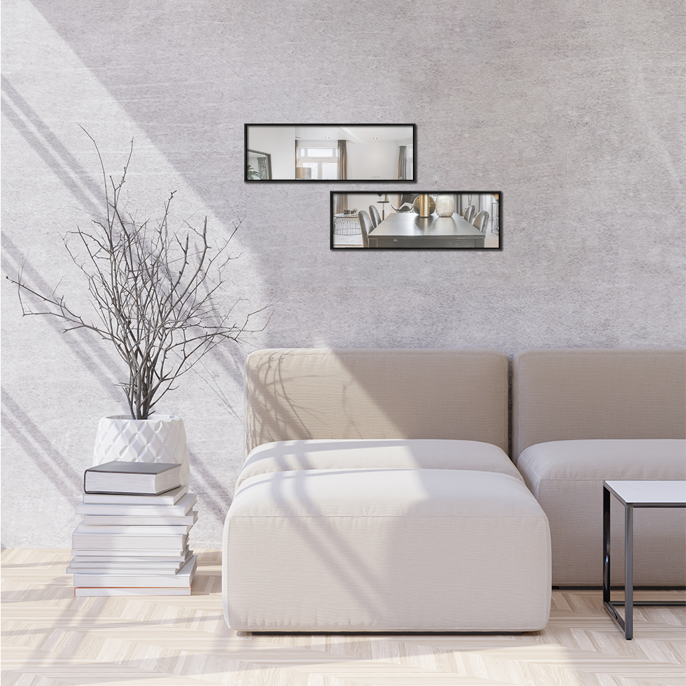 modernes Wohnzimmer dekoriert mit 2er Spiegel-Set