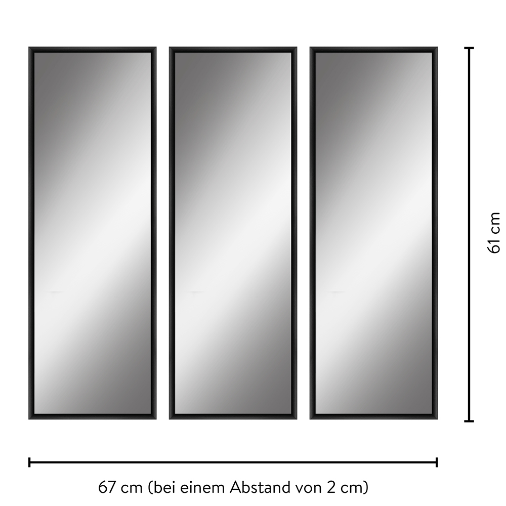 Maße eines Spiegelsets bestehend aus 3 modernen Aluminiumspiegeln 