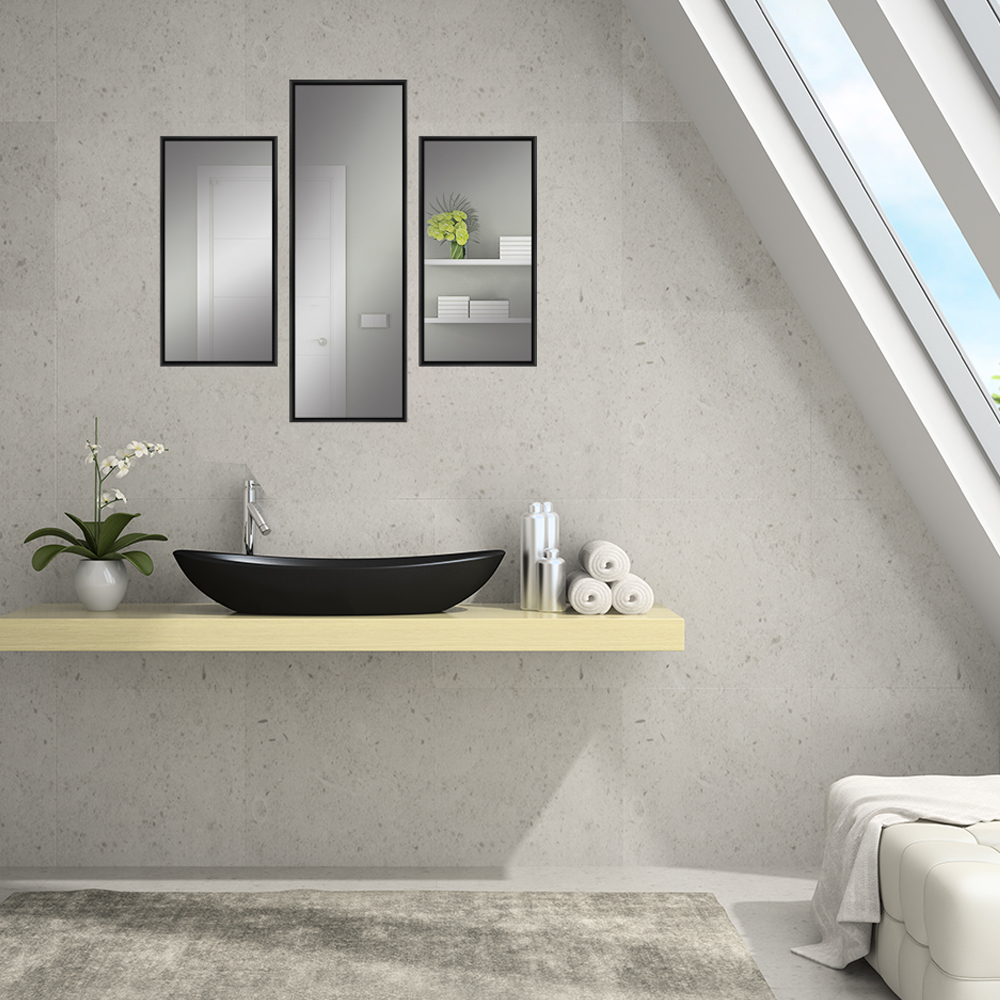 modernes Badezimmer mit 3er Aluminiumspiegel-Set