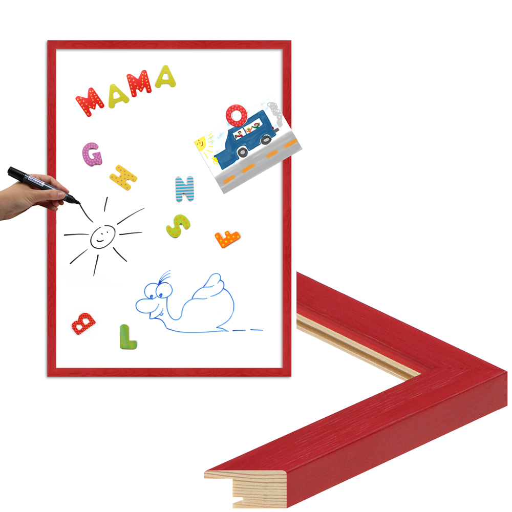 magnetisches und beschreibares Whiteboard mit rotem Rahmen
