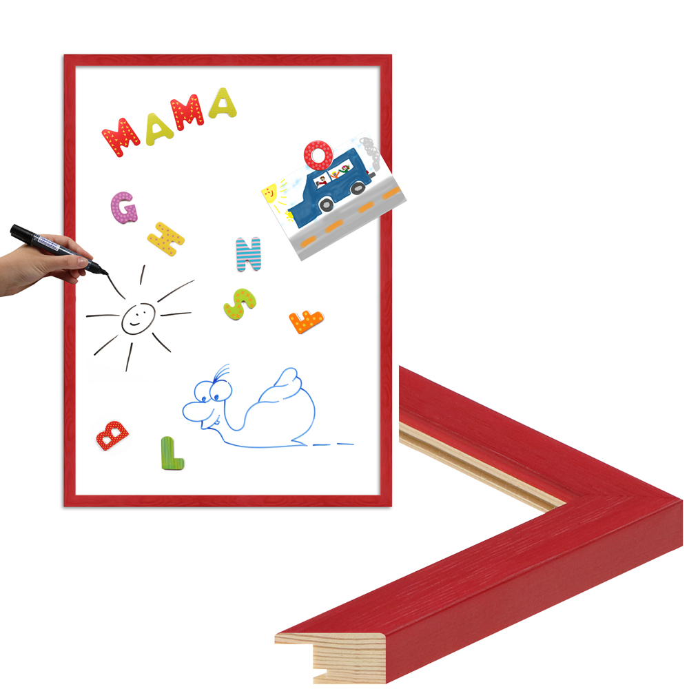 hochwertiges Whiteboard mit Holzrahmen magnetisches und beschreibares Whiteboard mit rotem Rahmen