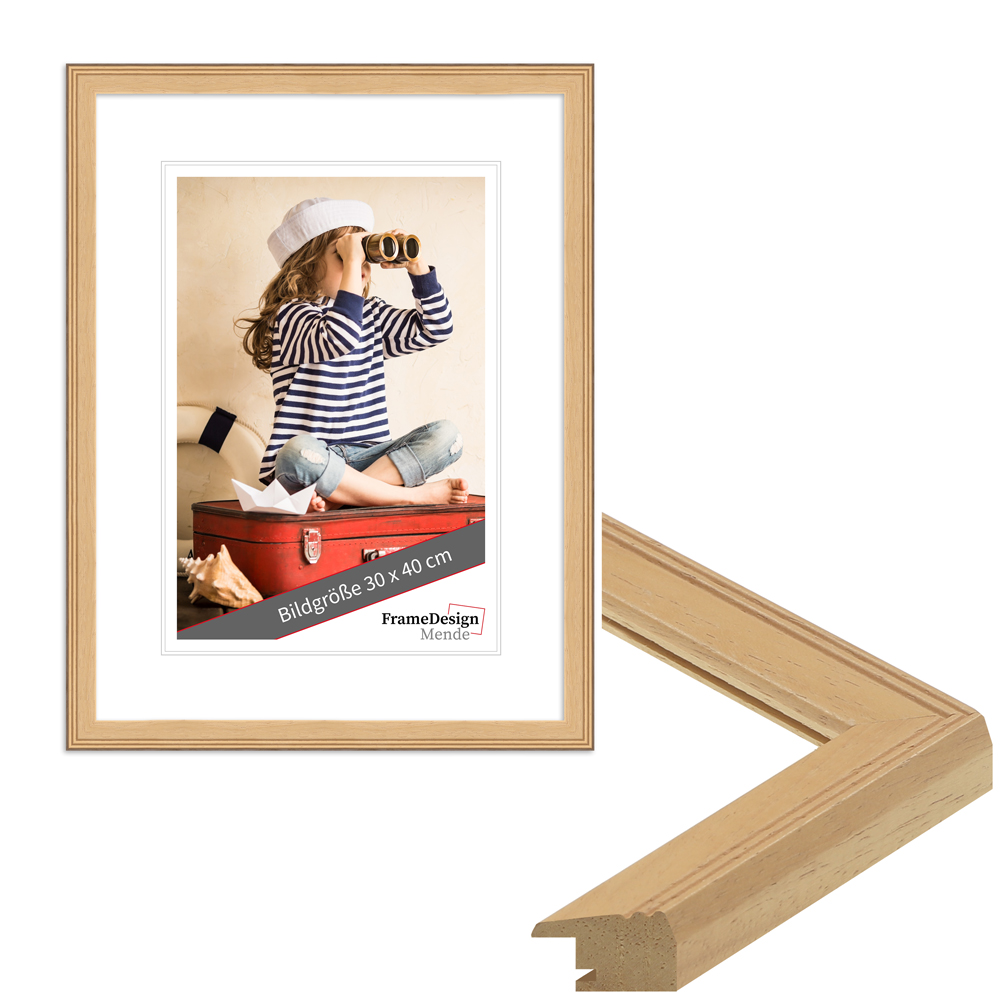 H320 - naturfarbener Holzbilderrahmen im klassischen Stil hochwertiger Bilderrahmen H320 aus Holz in Natur