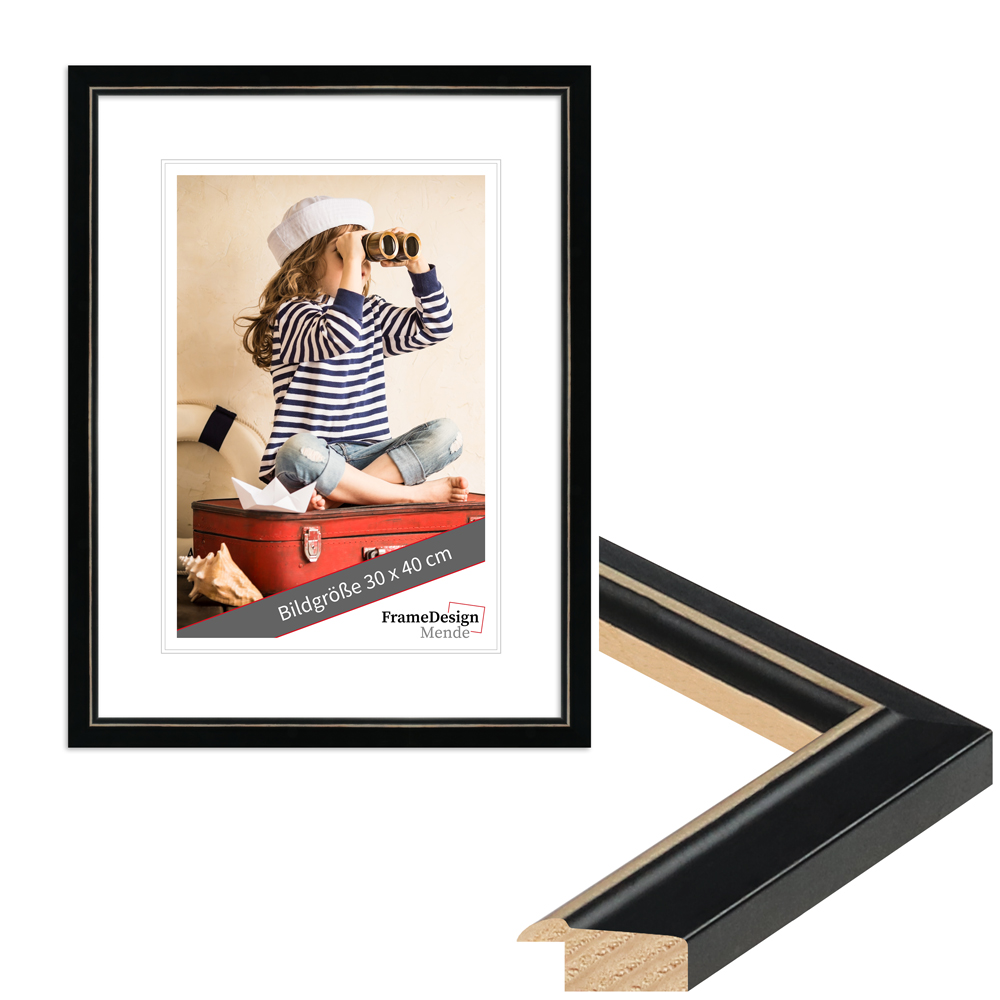 H340 - schwarzer Holzbilderrahmen im Landhaus Stil hochwertiger Bilderrahmen H340 aus Holz in Schwarz