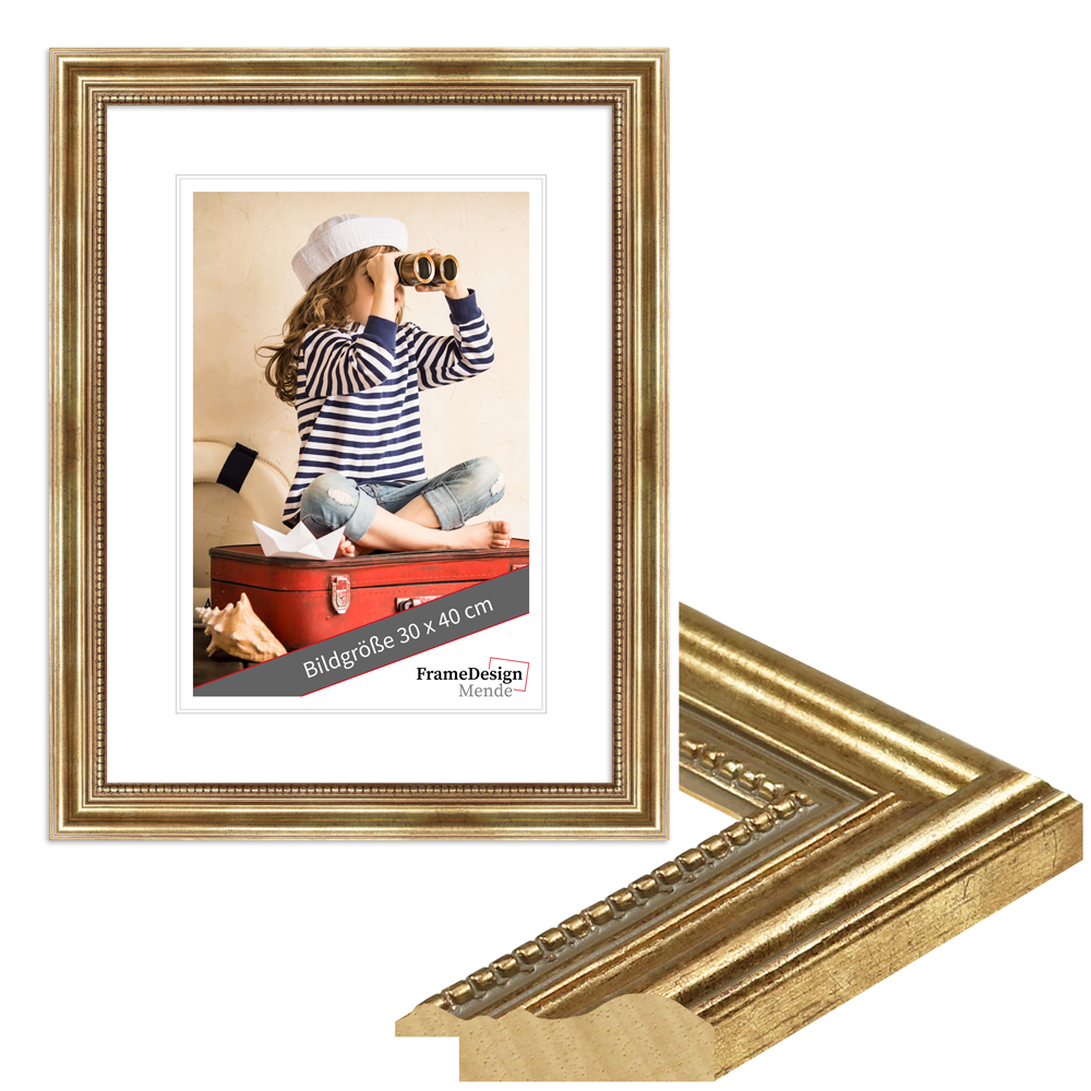 H450 - goldener Holzbilderrahmen im antiken Stil hochwertiger Bilderrahmen H450 aus Holz in Gold