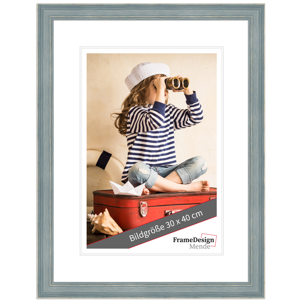 Mende Frames Bilderrahmen H470 Blau, gemasert 25 x 38 cm aus Holz Made in Germany