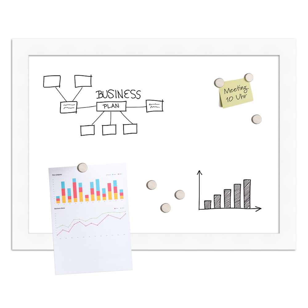 magnetisches Whiteboard mit weißem Holzrahmen in 70x100