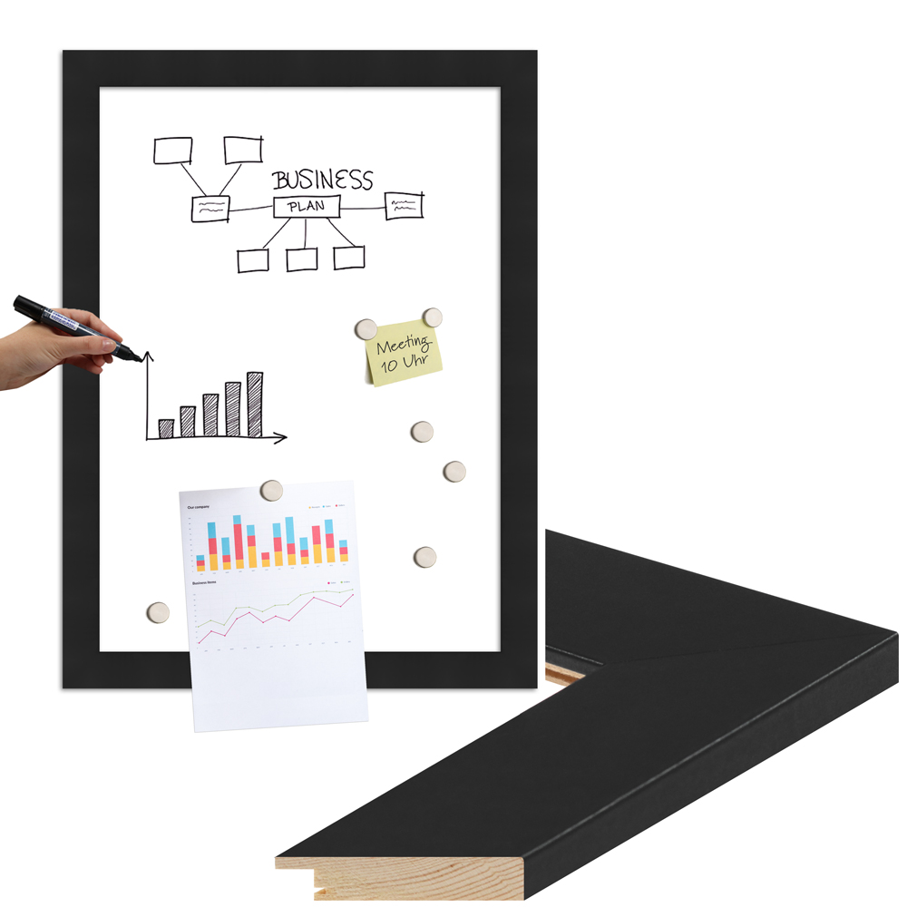 modernes Whiteboard mit Holzrahmen magnetisches und beschreibares Whiteboard mit schwarzem Rahmen H480