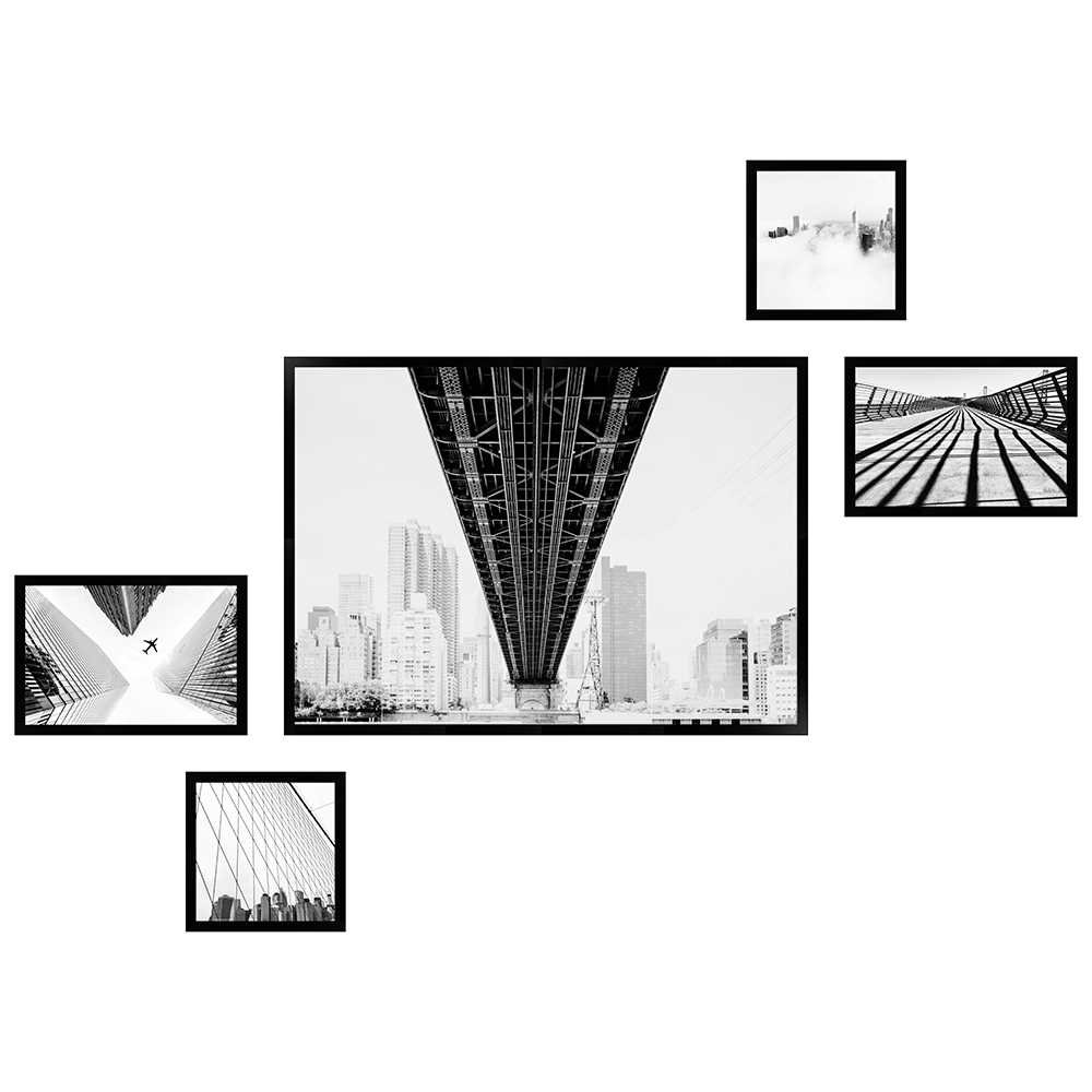 Wandgalerie H950 Schwarz mit Poster - 5er Set | Amerika Edition 1