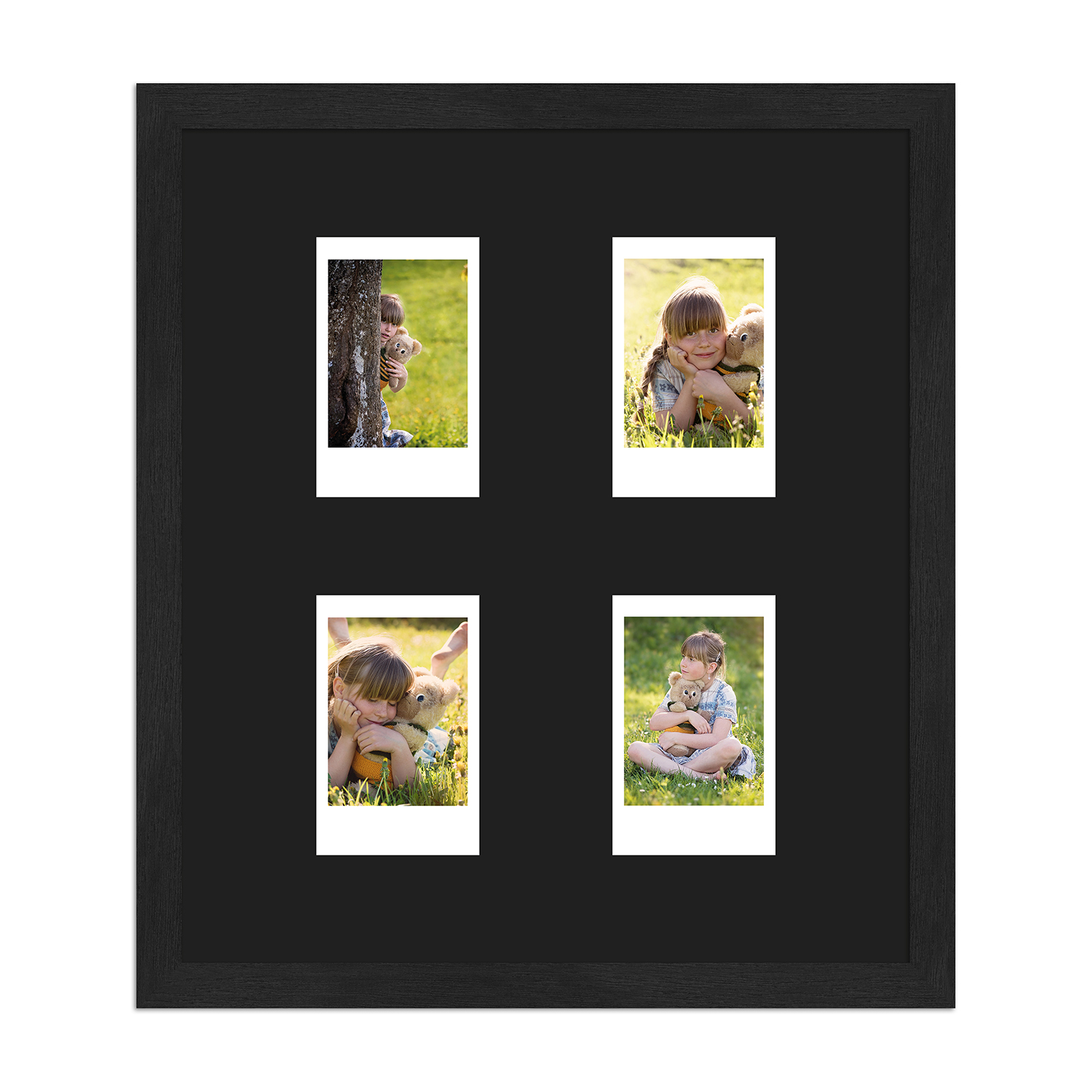schwarzer Bilderrahmen für vier Instax Mini Fotos