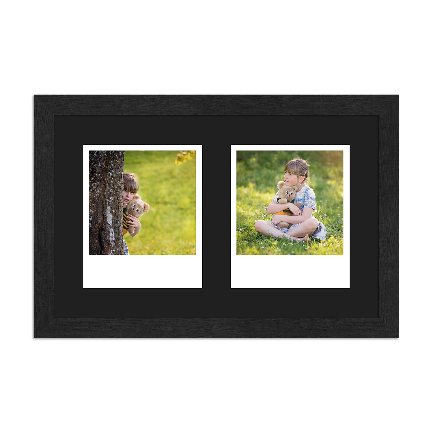 schwarzer Bilderrahmen für zwei Polaroid Fotos