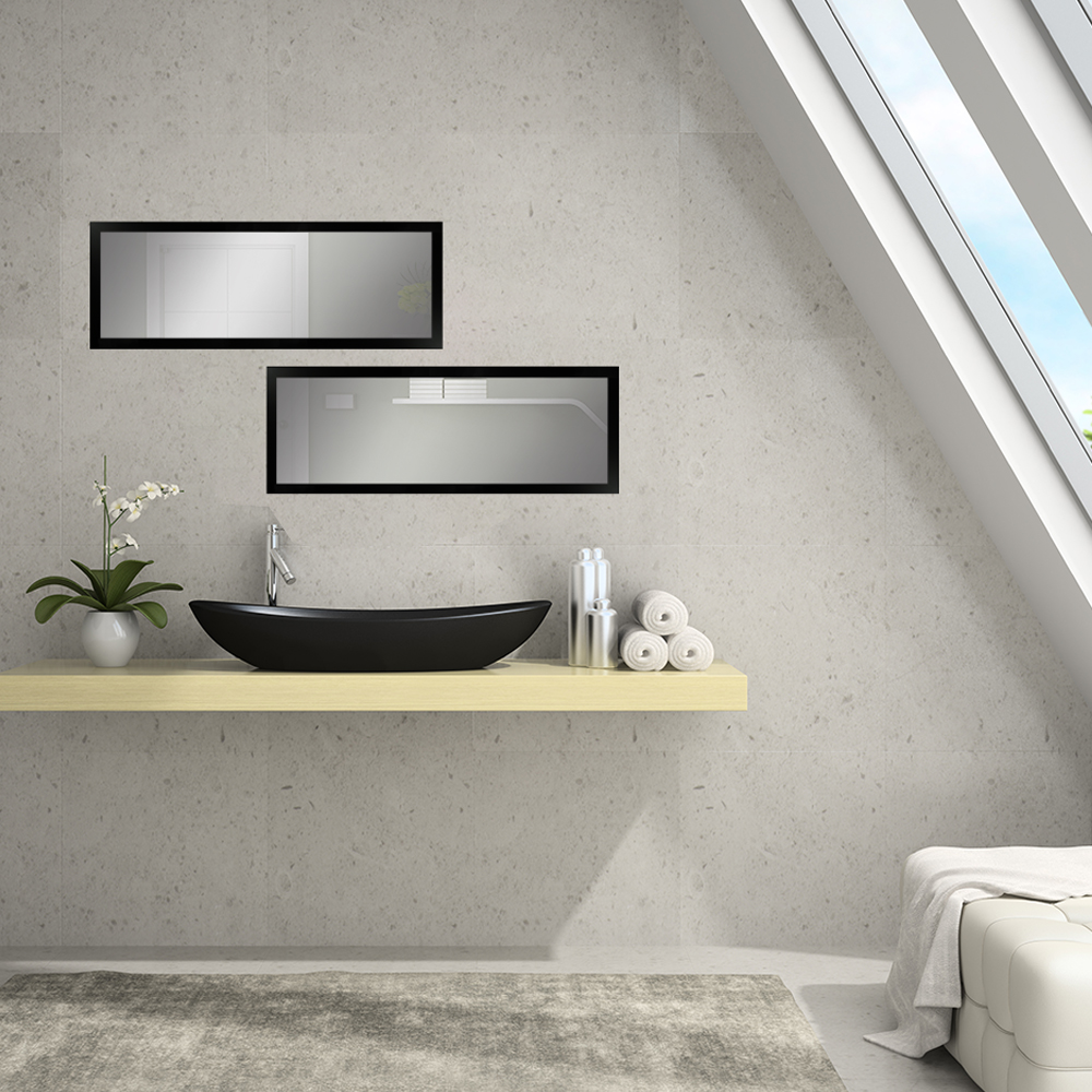 modernes Badezimmer mit 3er Spiegel-Set mit Holzrahmen
