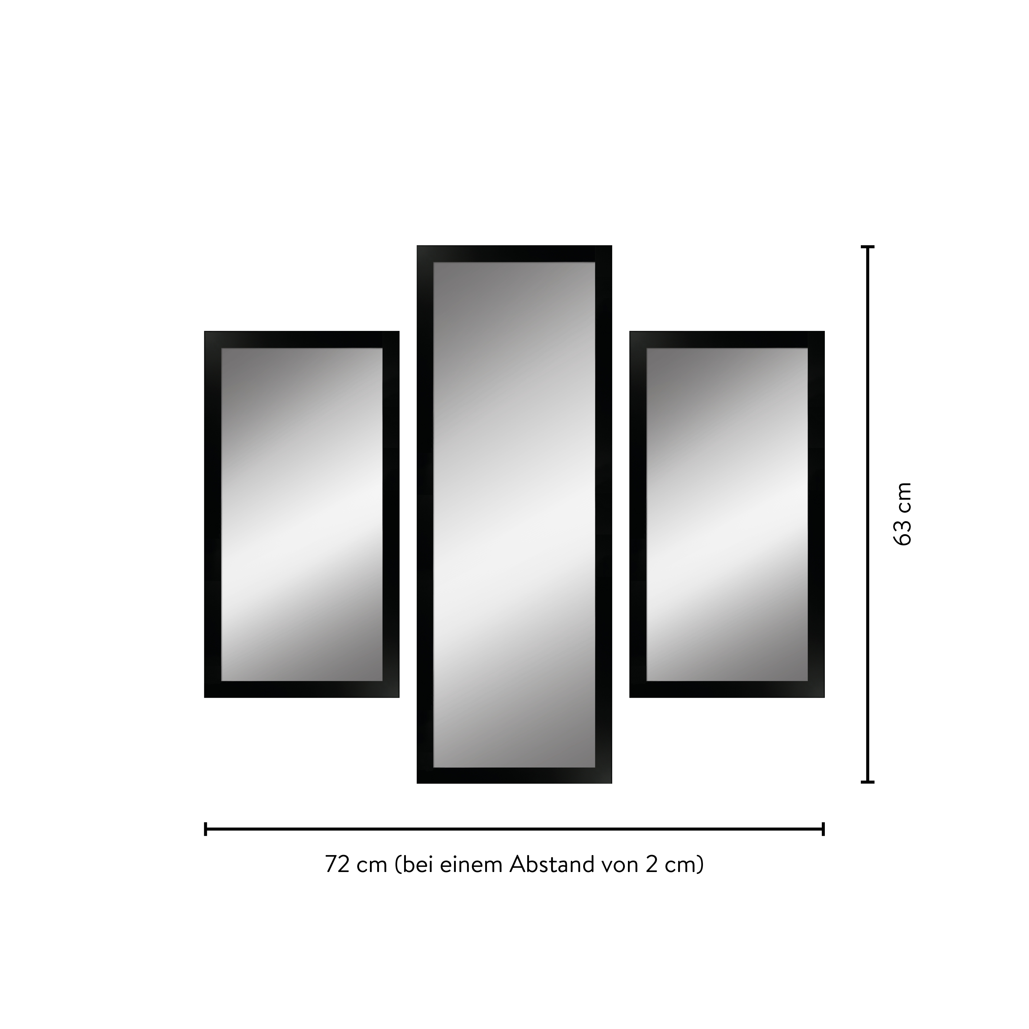 Maße eines Spiegelsets bestehend aus 3 edlen Spiegeln mit Holzrahmen