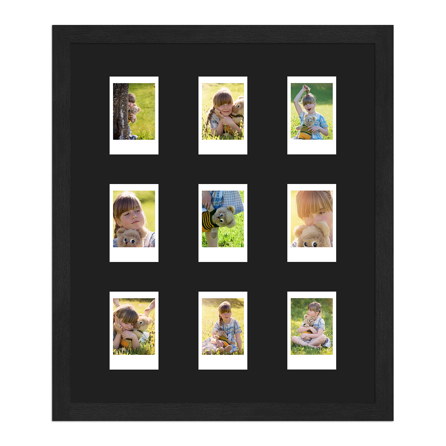 schwarzer Fotorahmen für neun Instax Mini Bilder